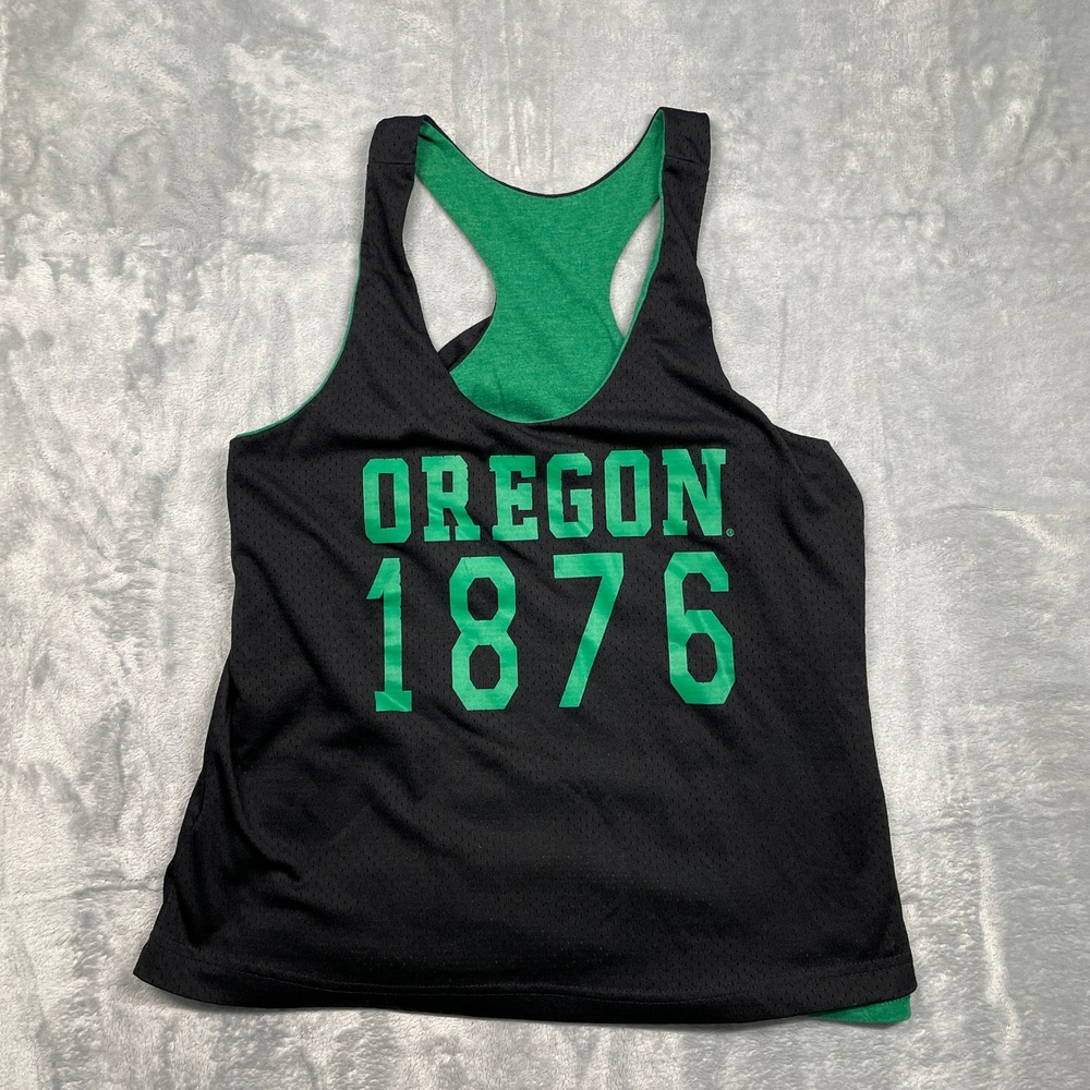 Oregon‎ Ducks Tank Top Womens Medium Colosseum  Black Green Reversible Racerback